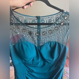 Beaded/ruched size 8 green formal dress